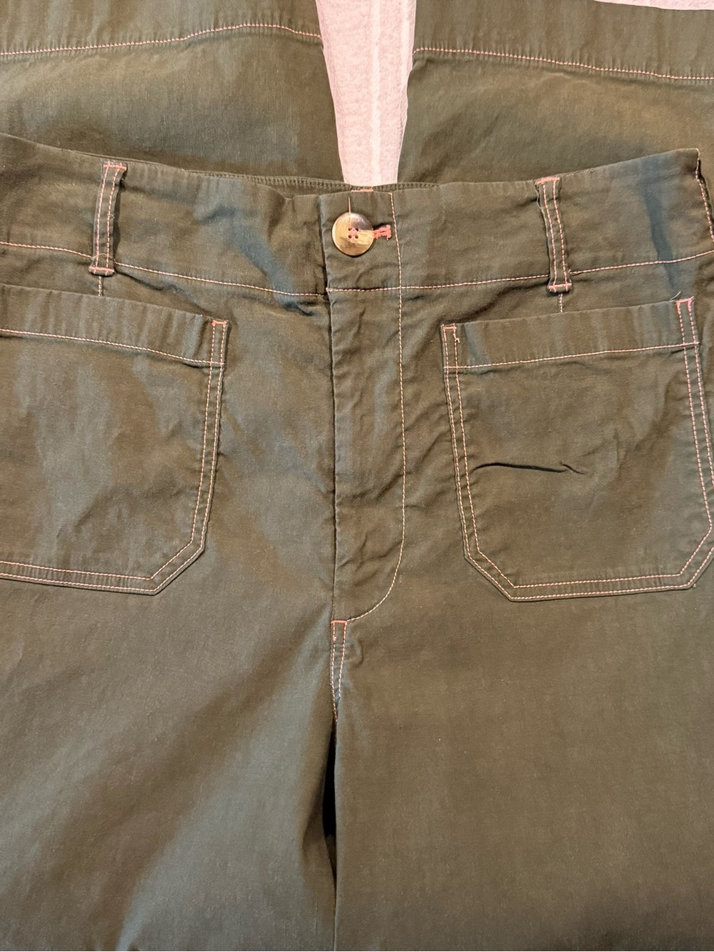 Anthropologie Maeve Green Colette Crop Wide Leg Pants Contrast Stitch Women 30 - Picture 10 of 12